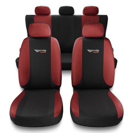 HOUSSES DE SIÈGE pour Saab 9-3 Cuir Rouge PU et Effet Alcantara, COMPLÈTES  Avant +