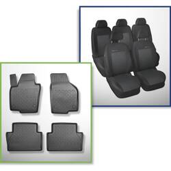 Ensemble: tapis de voiture en TPE + housses de siège confectionnées sur mesure pour Volkswagen Sharan II Van (09.2010-03.2022) - Elegance P-3 - 5 sièges; sans la troisième rangée de sièges