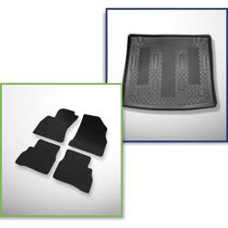 Ensemble: tapis feutre + tapis de coffre pour Fiat Doblo II (2010-2022) 5 porte - Standard - 7 places (possibilité de découper les ouvertures pour les sieges de 3e rangée)