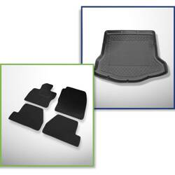 Ensemble: tapis feutre + tapis de coffre pour Ford Focus III (03.2011-08.2018) 4 porte - Standard - avec roue de secours à usage temporaire ou kit de réparation