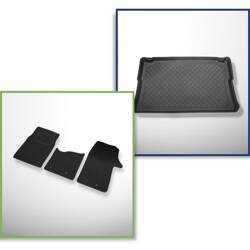 Ensemble: tapis feutre + tapis de coffre pour Renault Trafic III (09.2014-....) 5 porte - Guardliner - version pour le transport de passagers (break / tour); derriere 3e rangée de sieges; version courte (short); sièges non coulissants, montés sur crochets