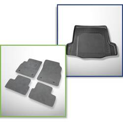 Ensemble: tapis velours + tapis de coffre pour Chevrolet Cruze (05.2009-2011) 4 porte - Standard - avec roue de secours à usage temporaire