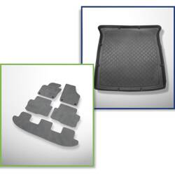 Ensemble: tapis velours + tapis de coffre pour Seat Alhambra II (09.2010-2020) 5 porte - Guardliner - 7 places; 3me rangée abaissée