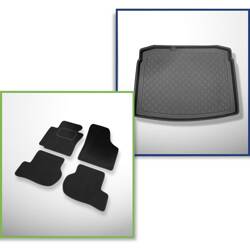 Ensemble: tapis velours + tapis de coffre pour Volkswagen Golf V 1K Comfortline (10.2003-2008) 3 porte, 5 porte - Guardliner - avec roue de secours à usage temporaire ou kit de réparation