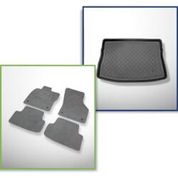 Ensemble: tapis velours + tapis de coffre pour Volkswagen Golf VII (10.2012-12.2019) 3 porte, 5 porte - Guardliner - coffre supérieur avec roue de secours à usage temporaire / kit de réparation ; roue de secours taille normale