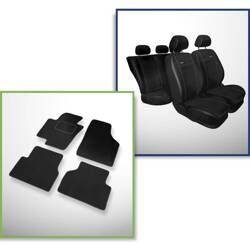 Set: tapis velours + housses de siege confectionnees sur mesure pour Volkswagen Tiguan I FL SUV (2011-2015) – Premium Noir