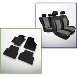 Set: tapis velours + housses de siege confectionnees sur mesure pour Volkswagen Tiguan I FL SUV (2011-2015) – Premium gris