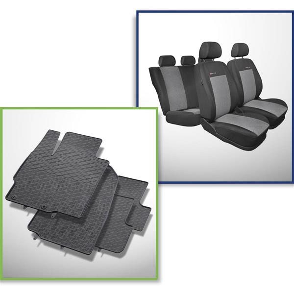 Ensemble: tapis de voiture en caoutchouc + housses de siège confectionnées  sur mesure pour Citroen C4 II Hayon (2012-2014) - Elegance - P-2