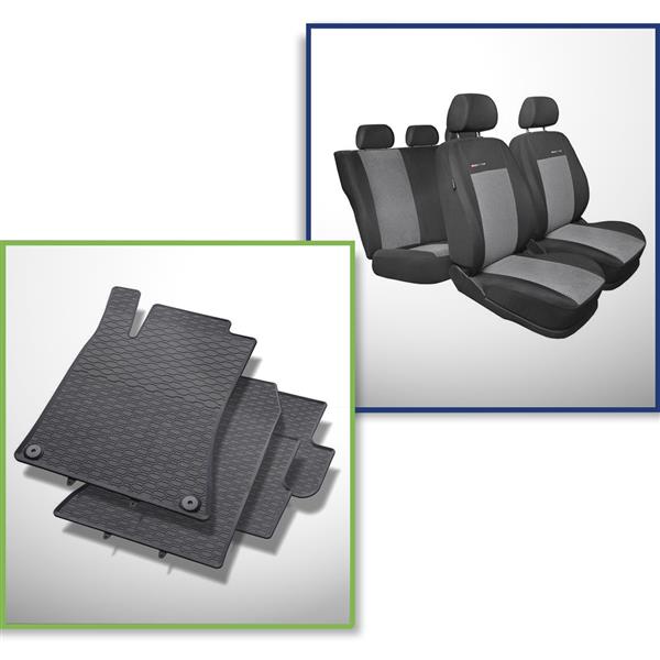 Ensemble: tapis de voiture en caoutchouc + housses de siège confectionnées  sur mesure pour Renault Clio IV Hayon (2012-2019) - Elegance - P-4