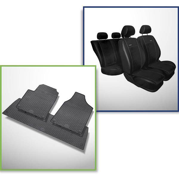 Ensemble: tapis de voiture en caoutchouc + housses de siège confectionnées  sur mesure pour Volkswagen Sharan Van (1995-2010) - Premium