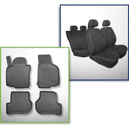 Ensemble: tapis de voiture en TPE + housses de siège confectionnées sur mesure pour Volkswagen Jetta V Berline (08.2005-2010) - Elegance P-4 - sans housse pour l'accoudoir arrière