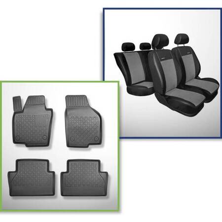 Ensemble: tapis de voiture en TPE + housses de siège confectionnées sur mesure pour Volkswagen Sharan II Van (09.2010-03.2022) - Premium - 5 sièges; sans la troisième rangée de sièges