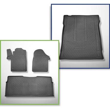 Ensemble: tapis de voiture en TPE + tapis de coffre pour Mercedes-Benz Vito W447 Van (10.2014-....) - Aristar - Cool liner - pour l'espace derriere 2e rangée de sieges (3e rangée dans la voiture ou enlevée); Tourer Long (empattement 3.200 mm, longueur du 