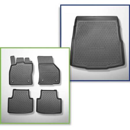 Ensemble: tapis de voiture en TPE + tapis de coffre pour Volkswagen Passat B8 Berline (12.2014-12.2021) - Aristar - Cool liner - coffre supérieur; avec roue de secours taille normale