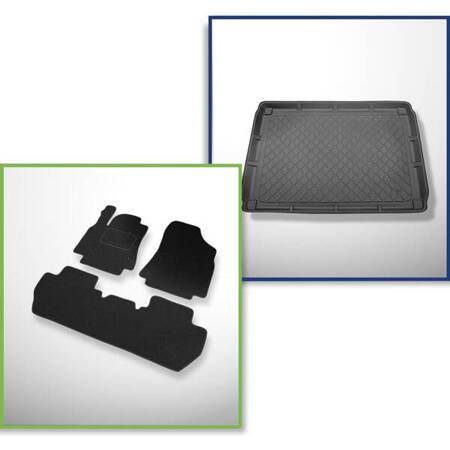 Ensemble: tapis feutre + tapis de coffre pour Peugeot Partner II (2008-08.2018) 5 porte - Guardliner - 5 places