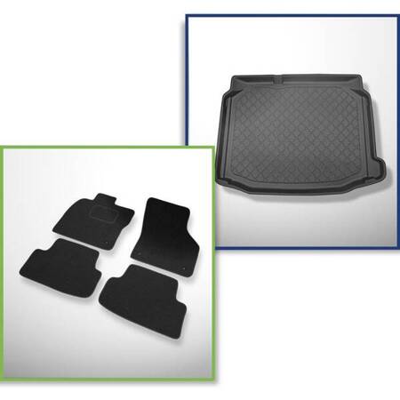 Ensemble: tapis feutre + tapis de coffre pour Seat Leon III, III SC 5F (2013-03.2020) 3 porte, 5 porte - Guardliner - coffre inférieur; sans plancher double du coffre