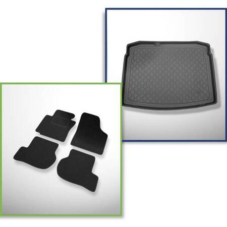 Ensemble: tapis feutre + tapis de coffre pour Volkswagen Golf VI 5K Comfortline (09.2008-09.2012) 3 porte, 5 porte - Guardliner - avec roue de secours à usage temporaire ou kit de réparation