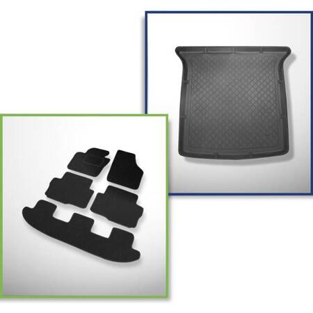 Ensemble: tapis feutre + tapis de coffre pour Volkswagen Sharan II (09.2010-....) 5 porte - Guardliner - 5 places