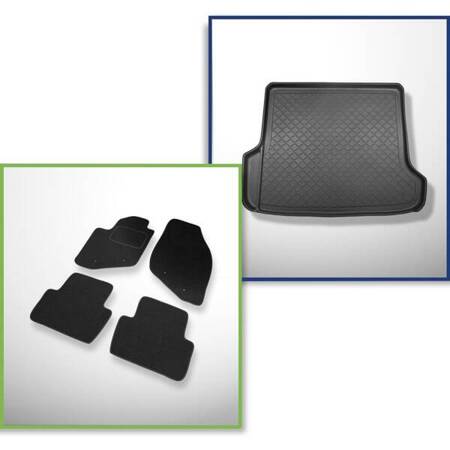 Ensemble: tapis feutre + tapis de coffre pour Volvo V70 II (2000-2007) 5 porte - Guardliner - 5/7 places (3e rangée abaissée); également pour les modeles avec navigation et changeur de CD