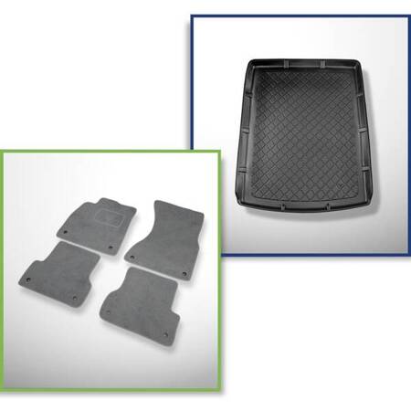 Ensemble: tapis velours + tapis de coffre pour Audi A6 C7 (09.2011-08.2018) 5 porte - Guardliner - modèles avec système des rails de fixation dans le coffre; aussi pour la version Quattro