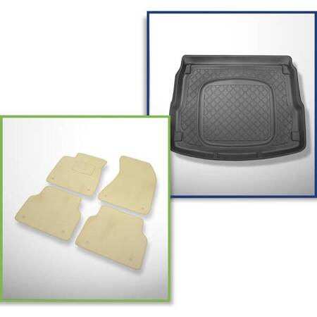 Ensemble: tapis velours + tapis de coffre pour Audi A8 D4 (01.2010-09.2013) 4 porte - Guardliner - version longue; avec roue de secours à usage temporaire / kit de réparation; aussi pour la version Quattro