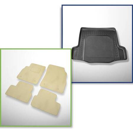 Ensemble: tapis velours + tapis de coffre pour Chevrolet Cruze (05.2009-2011) 4 porte - Standard - avec roue de secours à usage temporaire