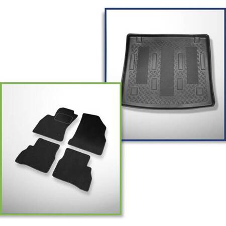 Ensemble: tapis velours + tapis de coffre pour Fiat Doblo II (2010-2022) 5 porte - Standard - 7 places (possibilité de découper les ouvertures pour les sieges de 3e rangée)