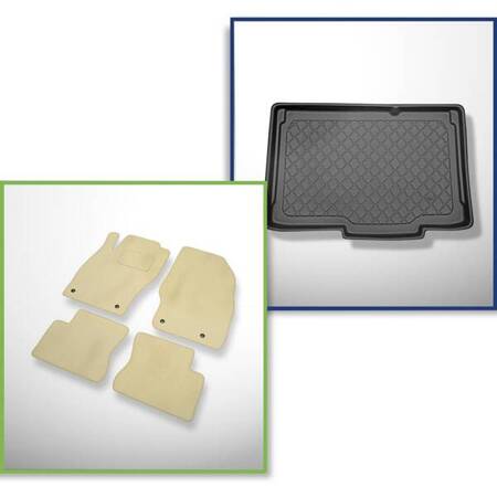 Ensemble: tapis velours + tapis de coffre pour Opel Corsa D (2006-11.2014) 3 porte, 5 porte - Guardliner - coffre inférieur