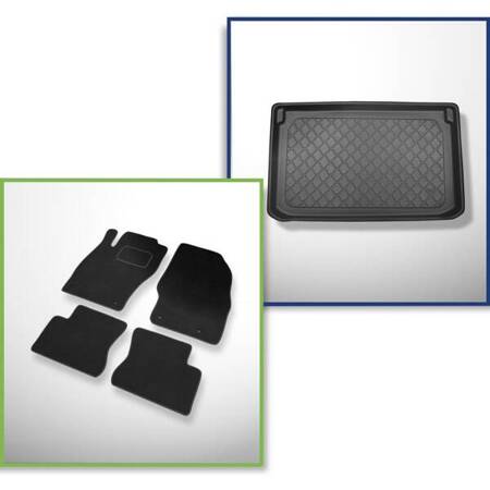 Ensemble: tapis velours + tapis de coffre pour Opel Corsa D (2006-11.2014) 3 porte, 5 porte - Guardliner - coffre supérieur (seuil de chargement plat)