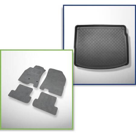 Ensemble: tapis velours + tapis de coffre pour Renault Megane III (06.2009-08.2016) 5 porte - Guardliner - sans cavités