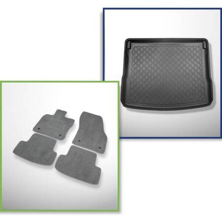 Ensemble: tapis velours + tapis de coffre pour SEAT Ateca (09.2016-....) 5 porte - Guardliner - plancher amovible du coffre en la position haute ou avec entraînement 4 roues