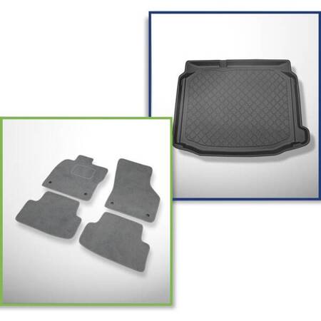 Ensemble: tapis velours + tapis de coffre pour Seat Leon III, III SC 5F (2013-03.2020) 3 porte, 5 porte - Guardliner - coffre inférieur; sans plancher double du coffre