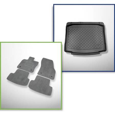 Ensemble: tapis velours + tapis de coffre pour Skoda Karoq (11.2017-....) 5 porte - Guardliner - coffre inférieur; avec roue de secours à usage temporaire ou kit de réparation; sans plancher multi-fonctions