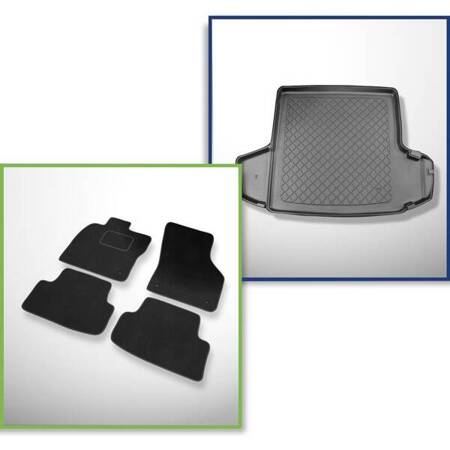 Ensemble: tapis velours + tapis de coffre pour Skoda Octavia III 5E (05.2013-2019) 5 porte - Guardliner - coffre supérieur (seuil de chargement plat); avec cavité droite et gauche; possibilité de couper la cavité gauche