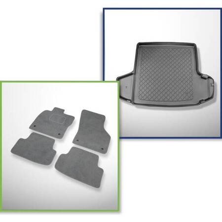 Ensemble: tapis velours + tapis de coffre pour Skoda Octavia III 5E (05.2013-2019) 5 porte - Guardliner - coffre supérieur (seuil de chargement plat); avec cavité droite et gauche; possibilité de couper la cavité gauche