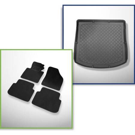 Ensemble: tapis velours + tapis de coffre pour Volkswagen Touran I 1T (09.2010-08.2015) 5 porte - Guardliner - 7 places; 3me rangée abaissée