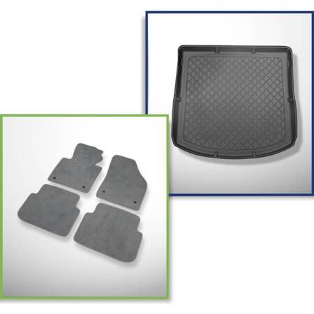 Ensemble: tapis velours + tapis de coffre pour Volkswagen Touran I 1T (09.2010-08.2015) 5 porte - Guardliner - 7 places; 3me rangée abaissée