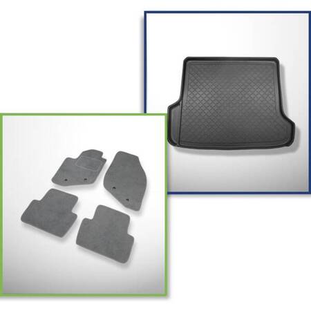 Ensemble: tapis velours + tapis de coffre pour Volvo V70 II (2000-2007) 5 porte - Guardliner - 5/7 places (3e rangée abaissée); également pour les modeles avec navigation et changeur de CD