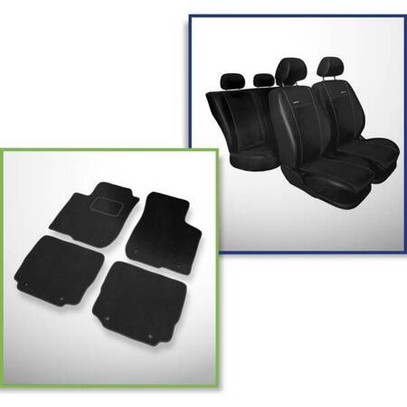 Set: tapis velours + housses de siege confectionnees sur mesure pour Audi A3 8L Hayon (1996-2003) – Premium Noir