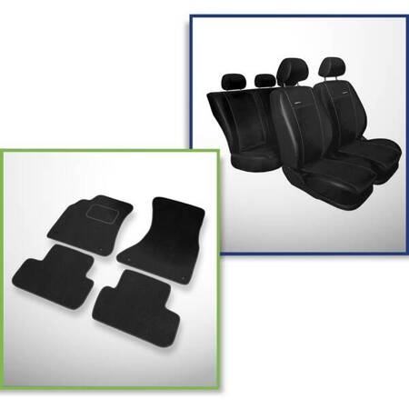 Set: tapis velours + housses de siege confectionnees sur mesure pour Audi A4 B8 Avant, Berline (2008-2015) – Premium Noir