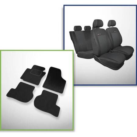 Set: tapis velours + housses de siege confectionnees sur mesure pour Volkswagen Golf VI Hayon, Cabriolet, SW (2008-2012) – Elegance P-3 - deuxième rangée - dossiers séparés, housse pour l'accoudoir arrière