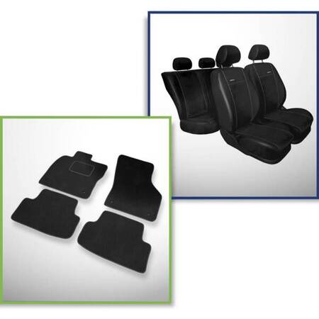 Set: tapis velours + housses de siege confectionnees sur mesure pour Volkswagen Golf VII Hayon, SW (2012-2019) – Premium Noir