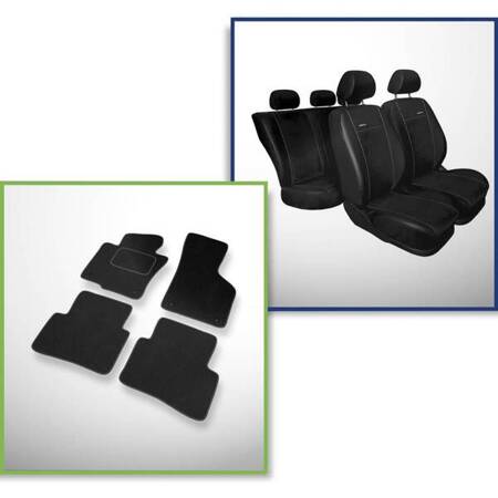 Set: tapis velours + housses de siege confectionnees sur mesure pour Volkswagen Passat B6 Berline (2005-2010) – Premium Noir