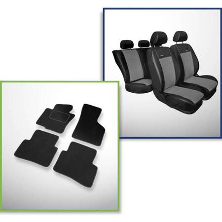 Set: tapis velours + housses de siege confectionnees sur mesure pour Volkswagen Passat B6 SW (2005-2010) – Premium gris